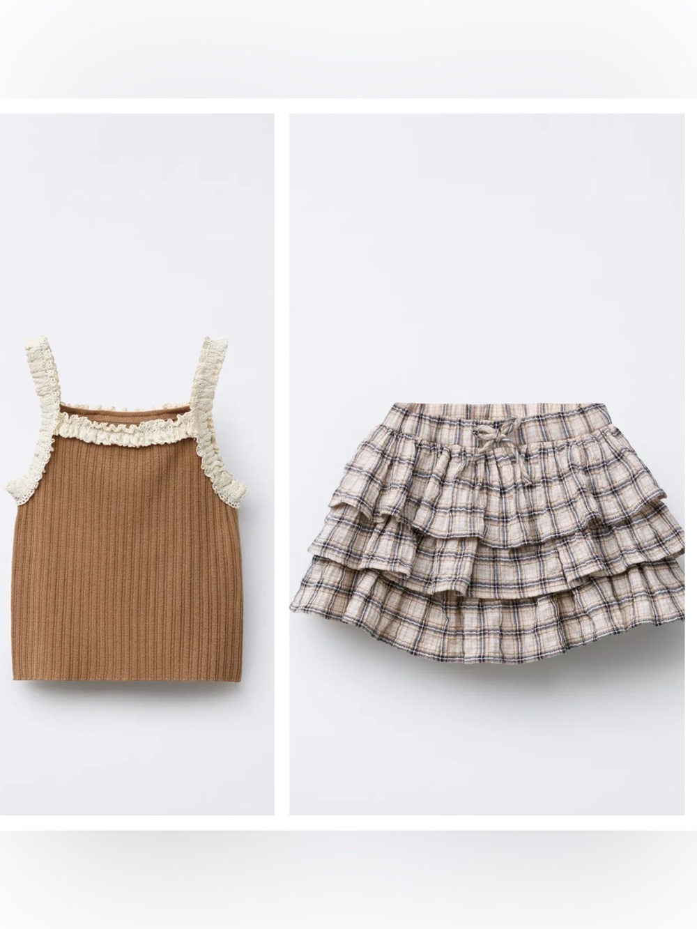 Zara Knit Top & Plaid Ruffle Skirt